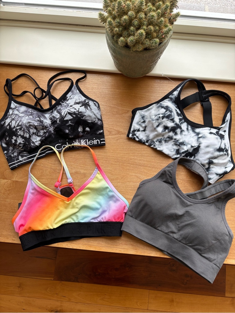 PINK Sport, PINK Active, Calvin Klein Black & White Tie-Dye Gray Sports Bras